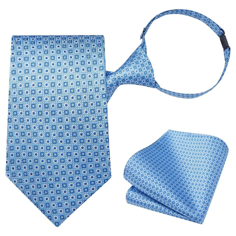 7093 Blue Ties Plaid Checkered Tie Pre-Tied Adjustable 's Neckties